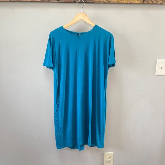 Eileen Fisher‎ Teal Viscose Short Sleeve Crewneck Shift Dress- Size M - Picture 1 of 7